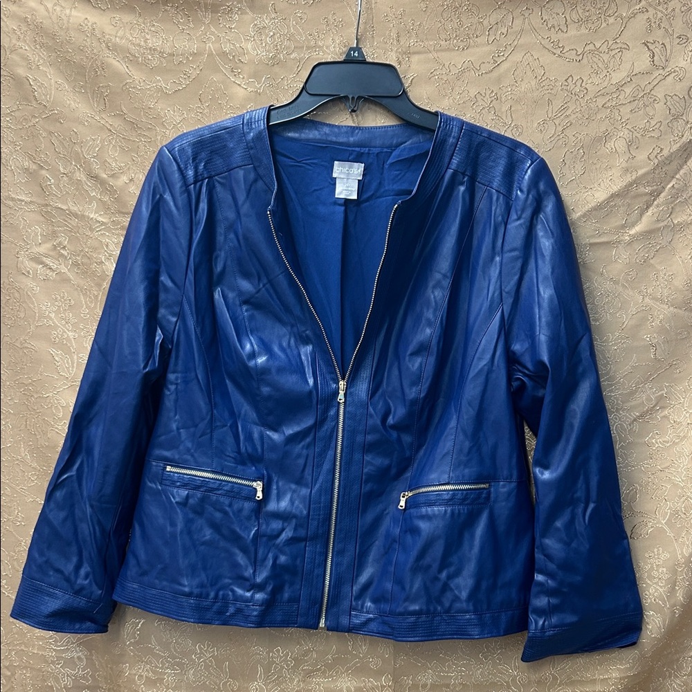 Chico's Royal Blue Faux Leather Zip Jacket